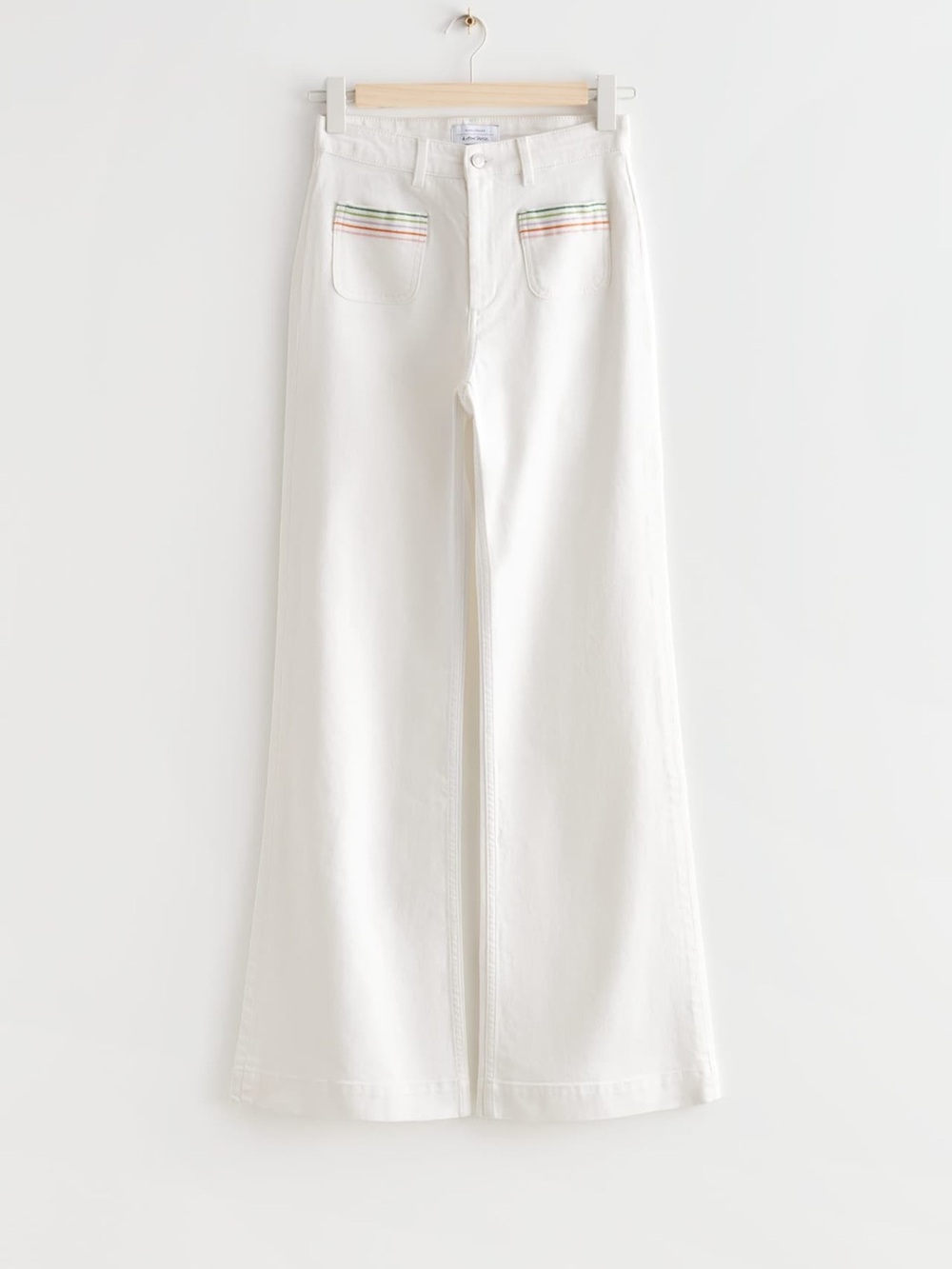 & Other Stories Flare Jeans Women 26 White Embroidered‎ Patch Pockets
